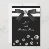 Birthday Party Invitation Black Diamond Bow Design Kaart (Voorkant)