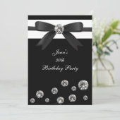 Birthday Party Invitation Black Diamond Bow Design Kaart (Staand voorkant)