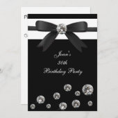 Birthday Party Invitation Black Diamond Bow Design Kaart (Voorkant / Achterkant)