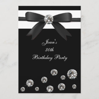 Birthday Party Invitation Black Diamond Bow Design Kaart