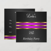 Birthday Party Invitation Black Paars gold Kaart (Voorkant / Achterkant)