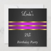 Birthday Party Invitation Black Paars gold Kaart (Voorkant)