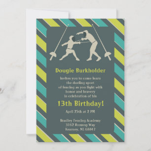 Birthday Party Invitation Blue and Yellow Fencing Kaart