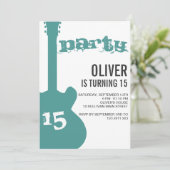 Birthday Party Invitation - Blue Guitar Silhouette Kaart (Staand voorkant)