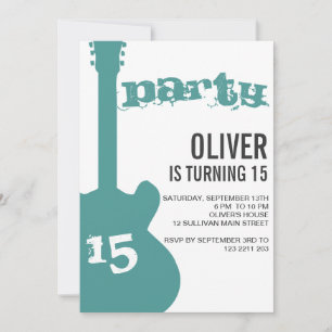 Birthday Party Invitation - Blue Guitar Silhouette Kaart