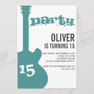 Birthday Party Invitation - Blue Guitar Silhouette Kaart