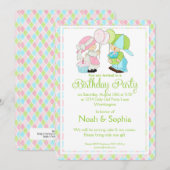 Birthday Party Invitation Boy & Girl Twins d1 Kaart (Voorkant / Achterkant)