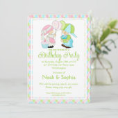 Birthday Party Invitation Boy & Girl Twins d1 Kaart (Staand voorkant)