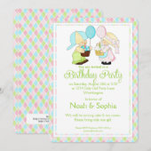 Birthday Party Invitation Boy & Girl Twins d2 Kaart (Voorkant / Achterkant)
