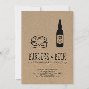 Birthday Party Invitation Burgers & Root Beer Kaart