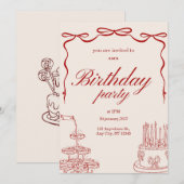 birthday party invitation card kaart (Voorkant / Achterkant)