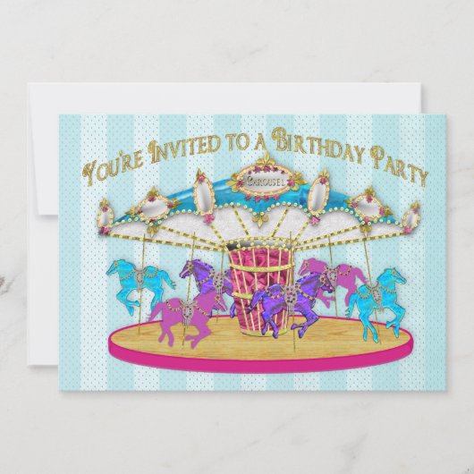 Birthday Party INVITATION - Carrousel - Children Kaart (Voorkant)
