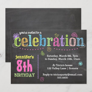 Birthday Party Invitation-Chalk + Neon Kaart