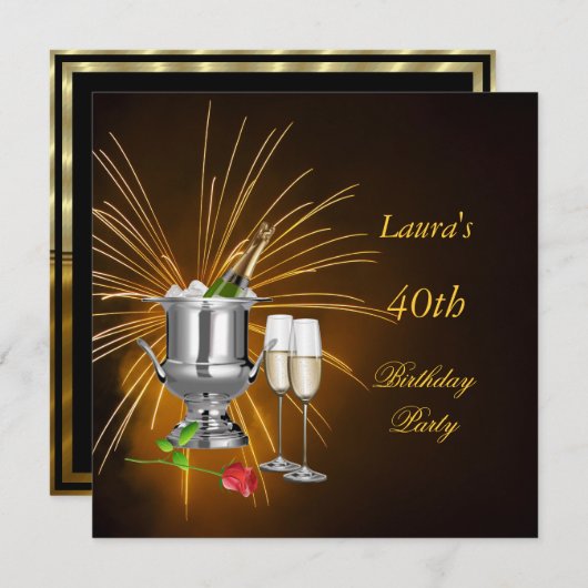 Birthday Party Invitation Champagne Kaart (Voorkant / Achterkant)