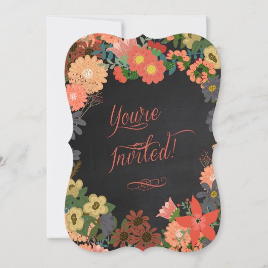 Birthday Party Invitation, Coral, Black Chalkboard Kaart (Voorkant)
