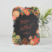 Birthday Party Invitation, Coral, Black Chalkboard Kaart (Staand voorkant)