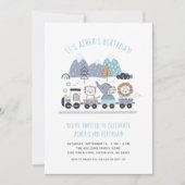 Birthday Party Invitation Cute Animal Train Kaart (Voorkant)