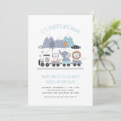 Birthday Party Invitation Cute Animal Train Kaart (Staand voorkant)