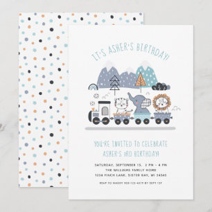 Birthday Party Invitation Cute Animal Train Kaart