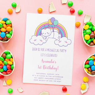 Birthday Party Invitation Cute Rainbow Kaart