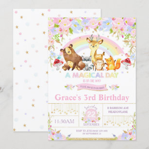 Birthday Party Invitation Floral Woodland Animals Kaart