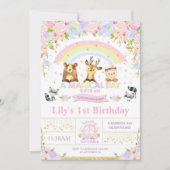 Birthday Party Invitation Floral Woodland Animals Kaart (Voorkant)