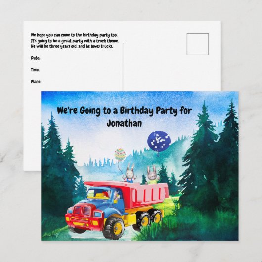 Birthday Party Invitation for 3yr Old Boy Uitnodiging Briefkaart (Voorkant / Achterkant)