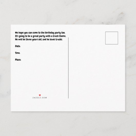 Birthday Party Invitation for 3yr Old Boy Uitnodiging Briefkaart (Achterkant)