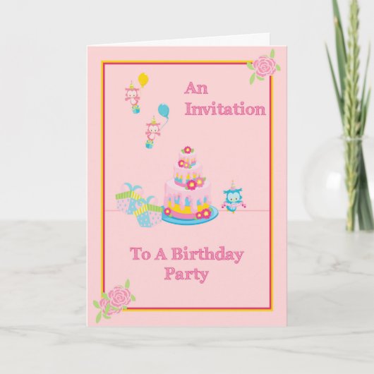 Birthday Party Invitation for Child in Pink (Voorkant)