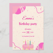 Birthday Party Invitation for Girls. Kaart (Voorkant / Achterkant)