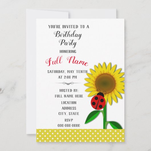 Birthday Party Invitation for Sunflower Design Kaart (Voorkant)