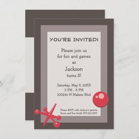 Birthday Party Invitation - Fun and Games Jacks Kaart (Voorkant / Achterkant)