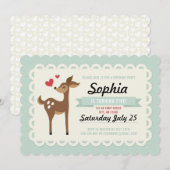 Birthday Party Invitation Girl Cute Retro Deer Kaart (Voorkant / Achterkant)
