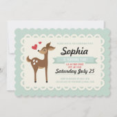 Birthday Party Invitation Girl Cute Retro Deer Kaart (Voorkant)
