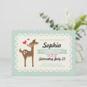 Birthday Party Invitation Girl Cute Retro Deer Kaart (Staand voorkant)