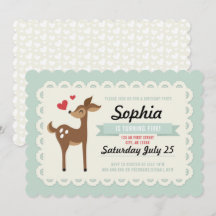 Birthday Party Invitation Girl Cute Retro Deer