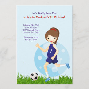 Birthday Party Invitation Girl Soccer Player Kaart
