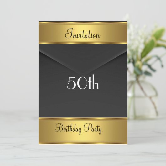 Birthday Party Invitation Gold 50th Birthday Party Kaart (Staand voorkant)