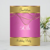 Birthday Party Invitation Gold 50th Birthday Pink Kaart (Staand voorkant)