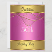 Birthday Party Invitation Gold 50th Birthday Pink Kaart (Voorkant)