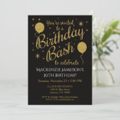 Birthday Party Invitation Gold Balloons Kaart (Staand voorkant)
