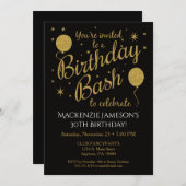 Birthday Party Invitation Gold Balloons Kaart (Voorkant / Achterkant)