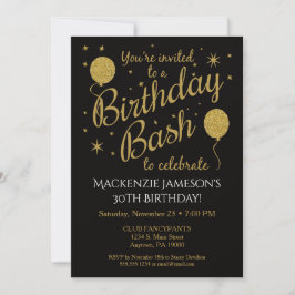 Birthday Party Invitation Gold Balloons Kaart