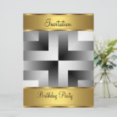 Birthday Party Invitation Gold Birthday Party Kaart (Staand voorkant)