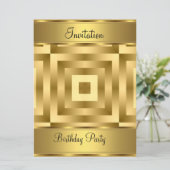 Birthday Party Invitation Gold Birthday Party Kaart (Staand voorkant)