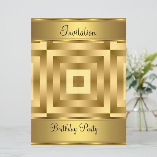 Birthday Party Invitation Gold Birthday Party Kaart (Staand voorkant)