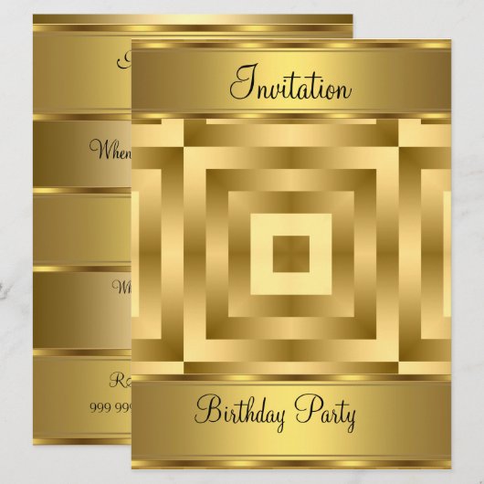 Birthday Party Invitation Gold Birthday Party Kaart (Voorkant / Achterkant)
