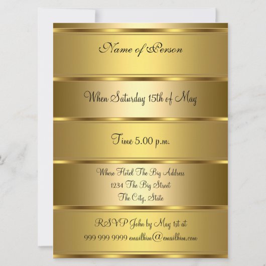 Birthday Party Invitation Gold Birthday Party Kaart (Achterkant)