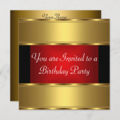 Birthday Party Invitation Gold Black Red Kaart (Voorkant / Achterkant)