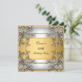 Birthday Party Invitation Gold en Silver Kaart (Staand voorkant)